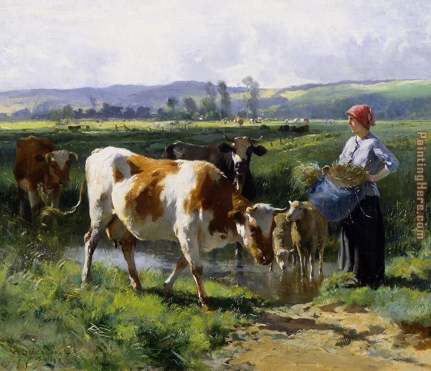 Julien Dupre Milkmaid with Cows